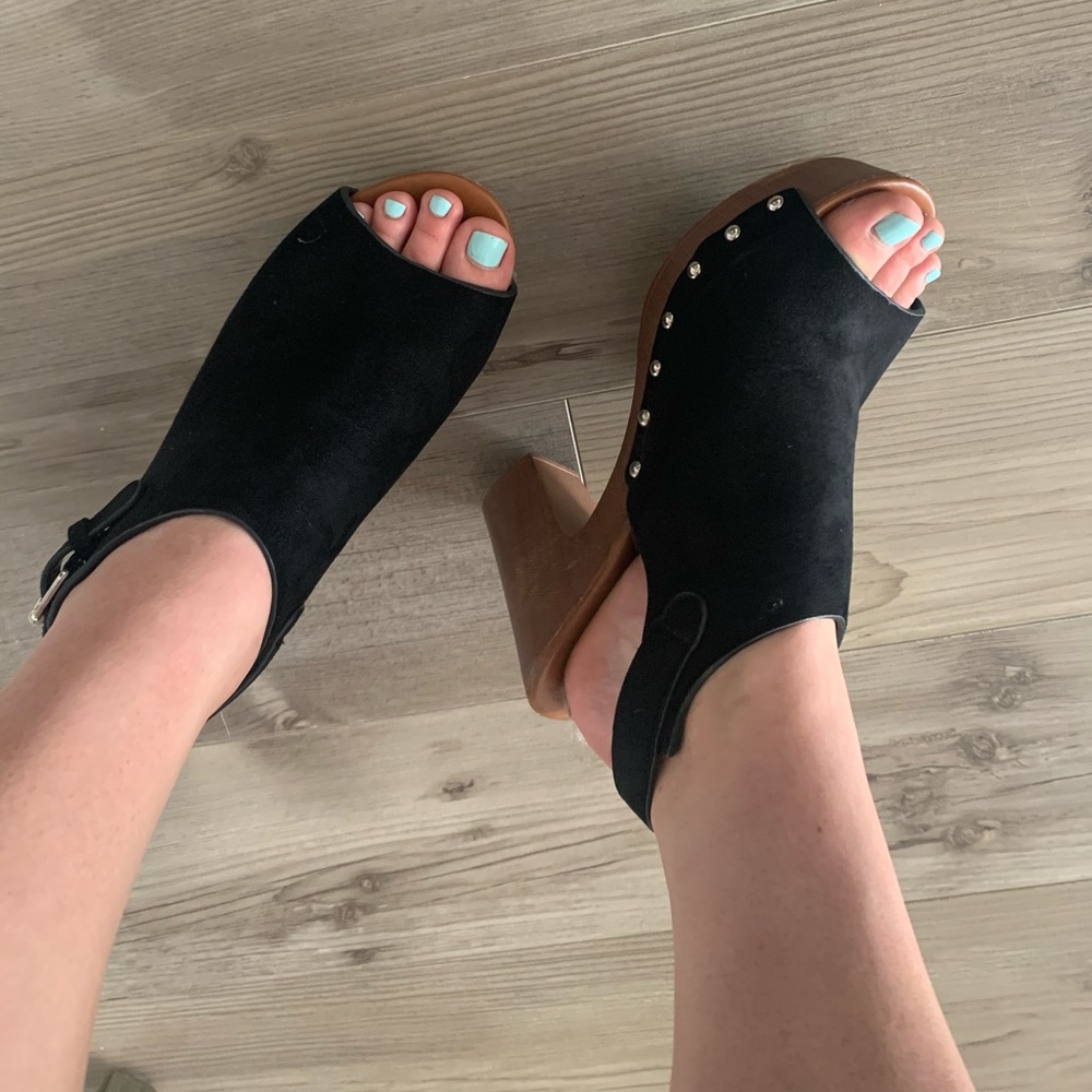 Black Thick Block Heels
